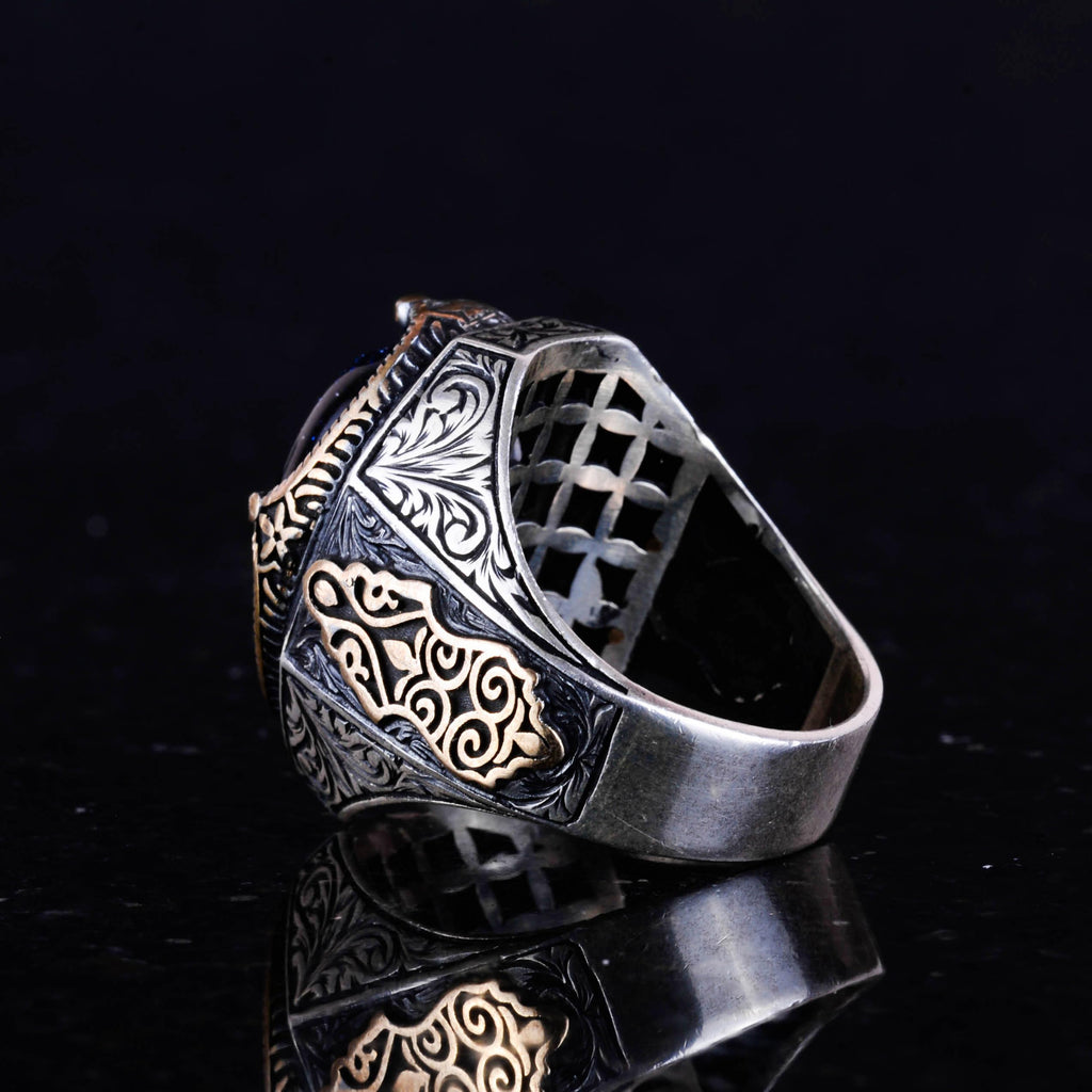 Blue Synthetic Sunstone Ring, 925 Sterling Silver Men's Ring, Stylish Handmade Silver Ring — 7