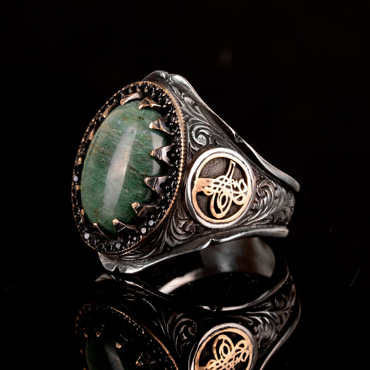 925 Sterling Silver Ring - Natural Green Bloodstone — 4
