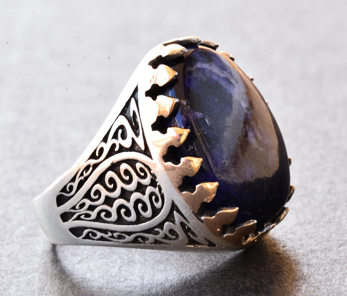 925 Sterling Silver Ring with Natural Cabochon Sapphire Stone — 4