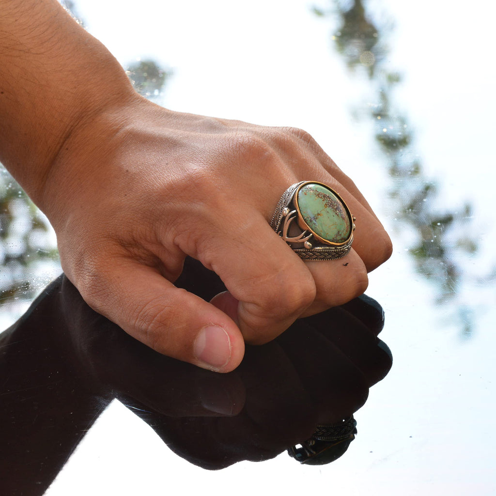 Natural Stone Men's Ring - Sword Ring - 925 Sterling Silver (Turquoise) — 6
