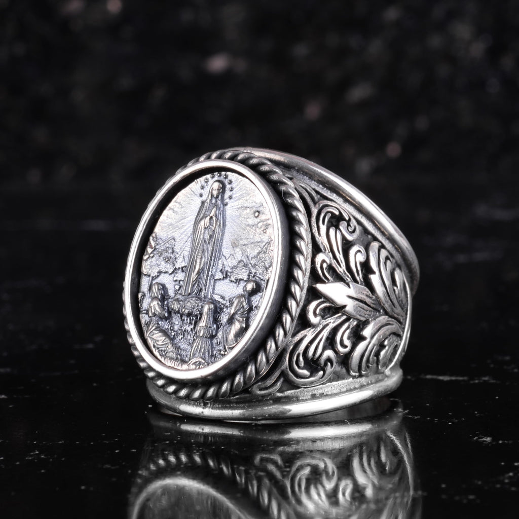 KAMBO Ascension of Jesus Men's Ring - Religious Christian Scene Engraved 925 Sterling Silver Oval Seal Ring - Handmade Faith Jewelry — 5