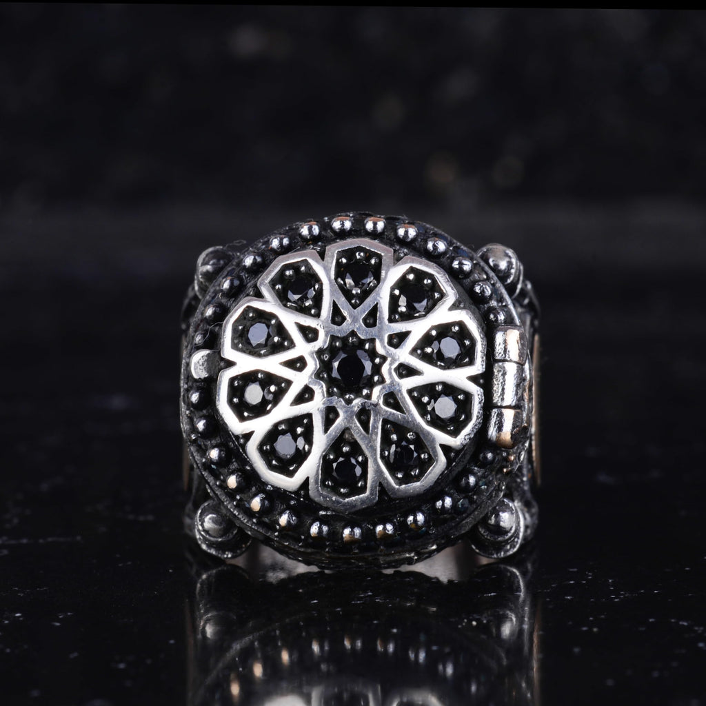 KAMBO Secret Box Men's Ring – 925 Sterling Silver Secret Compartment Ottoman Design – Handmade Hinge Lid Statement Ring — 4