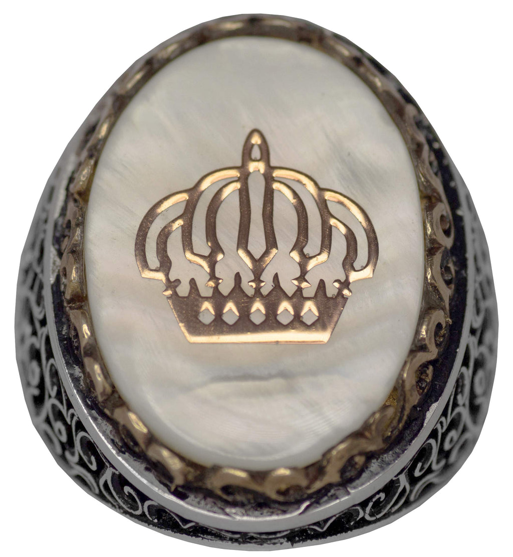 Noble and Symbolic Men's 925 Sterling Silver Ring - Crown Symbol, Adorned with Natural Stones — 4