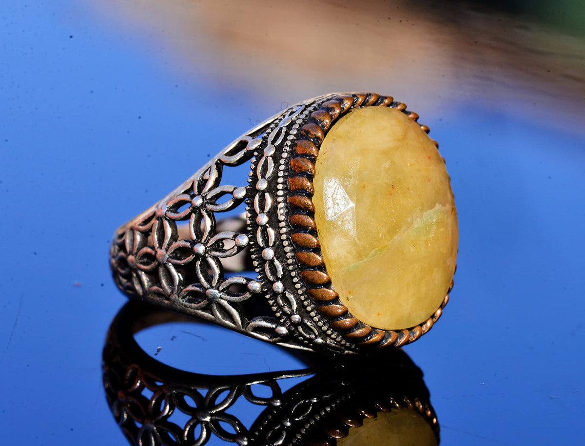 KAMBO Handmade Men's Minimalist Yellow Sapphire Ring 9.05 Carat, 925 Sterling Silver, Natural Gemstone Statement Jewelry