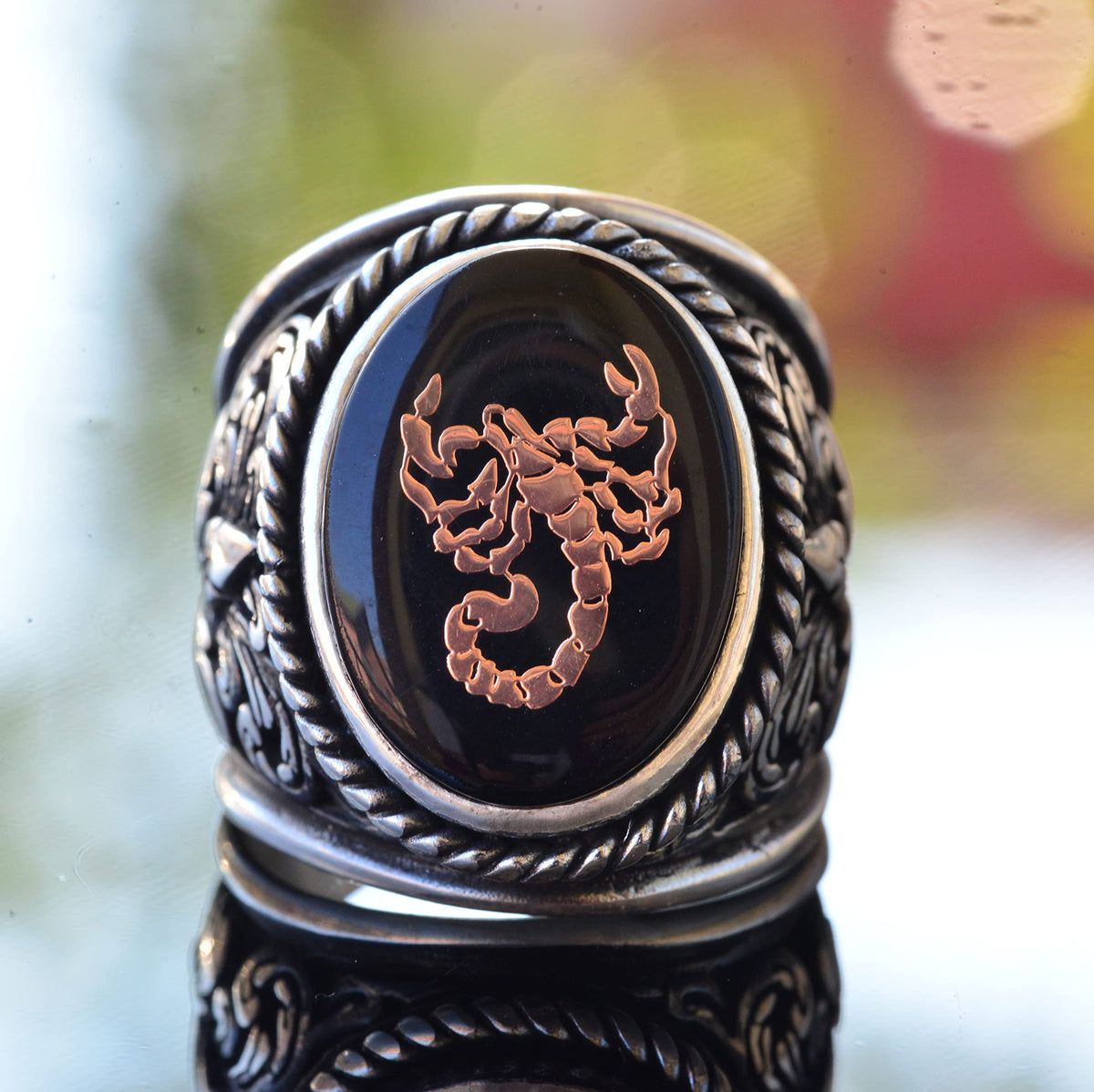 Scorpio Animal Ring - Silver Lily Pattern Large Ring — 5