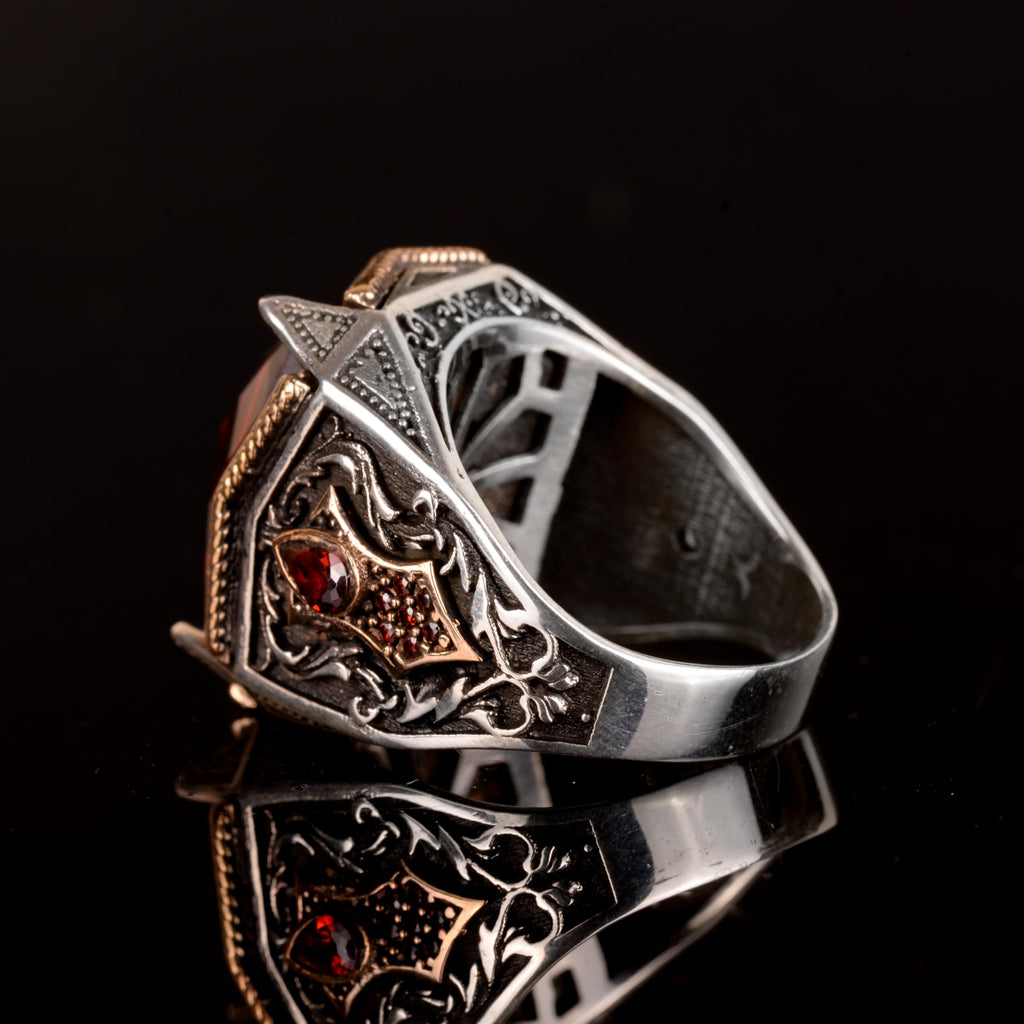925 Sterling Silver Men's Ring, Ring with Artificial Citrine Stone — 6