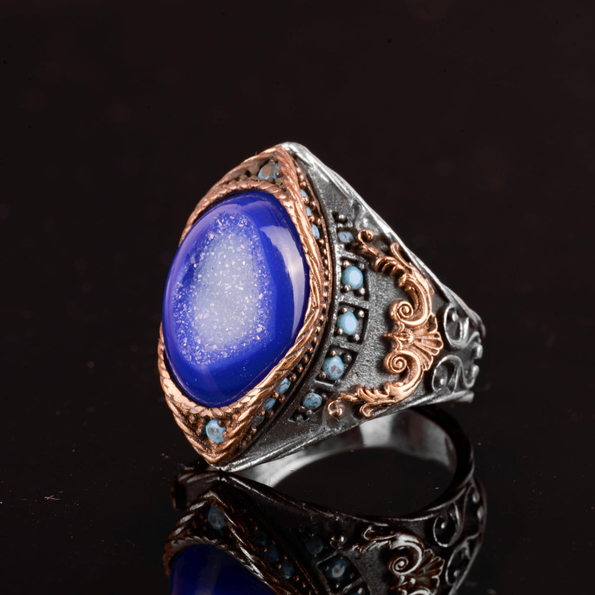 Natural Druzy Crystal Quartz Stone Ring - Vintage 925 Sterling Silver Ring — 5
