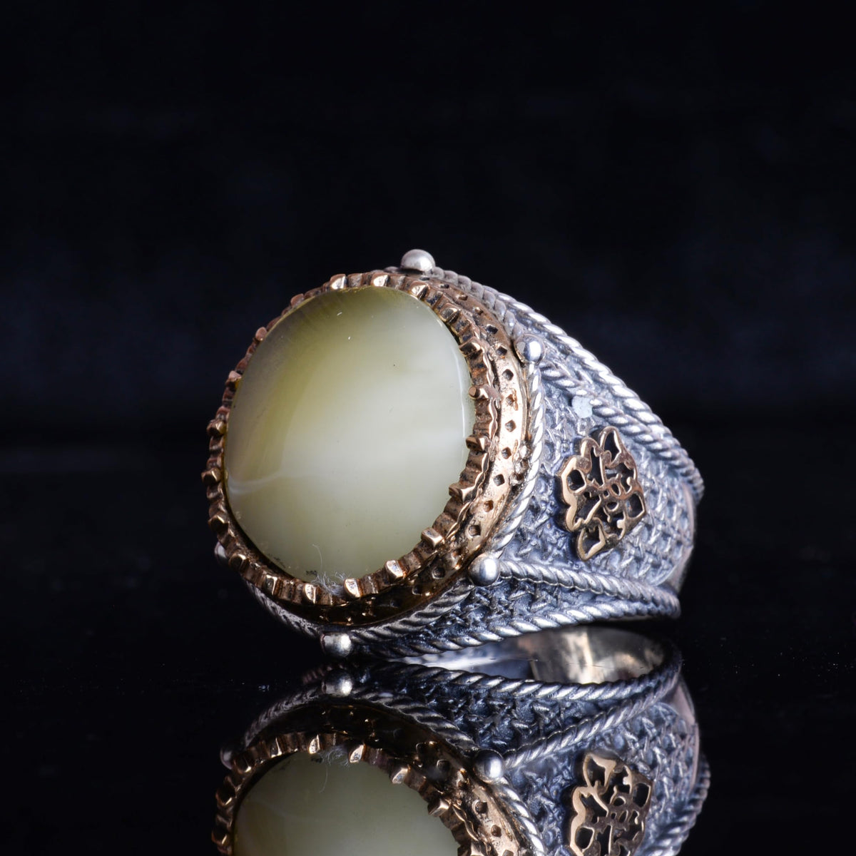 KAMBO Natural Amber Stone Men's Ring – 925 Sterling Silver Handmade Ring – Oval Amber Stone Vintage Men's Jewelry — 5