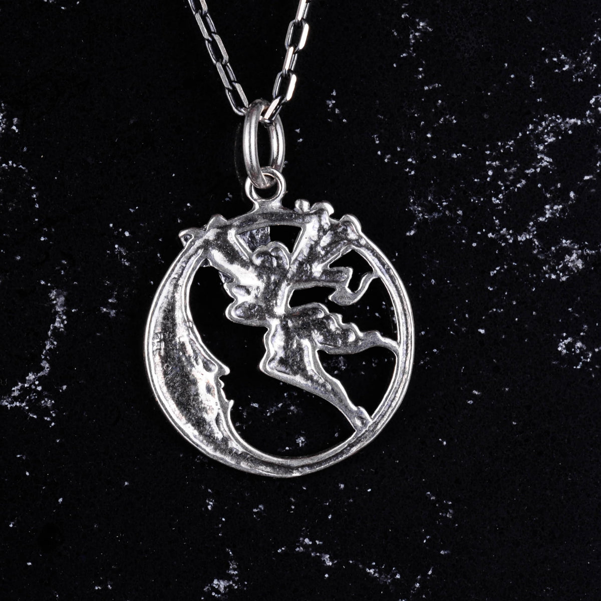 925 Sterling Silver Fairy and Moon Necklace, Handmade Stylish Necklace, Unique Silver Jewelry — 3