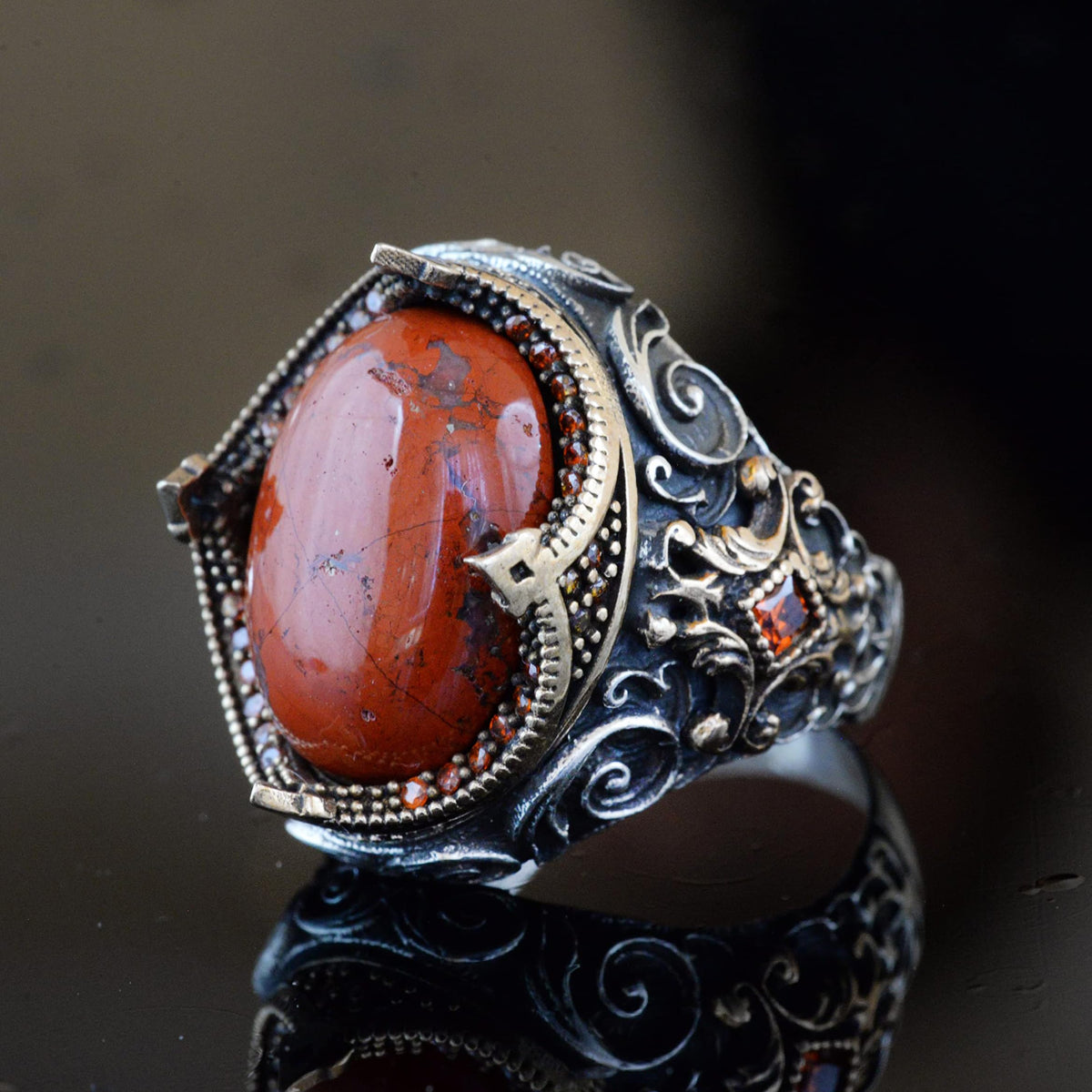 Natural Blood Stone Ring - Minimalist 925 Sterling Silver Ring — 6