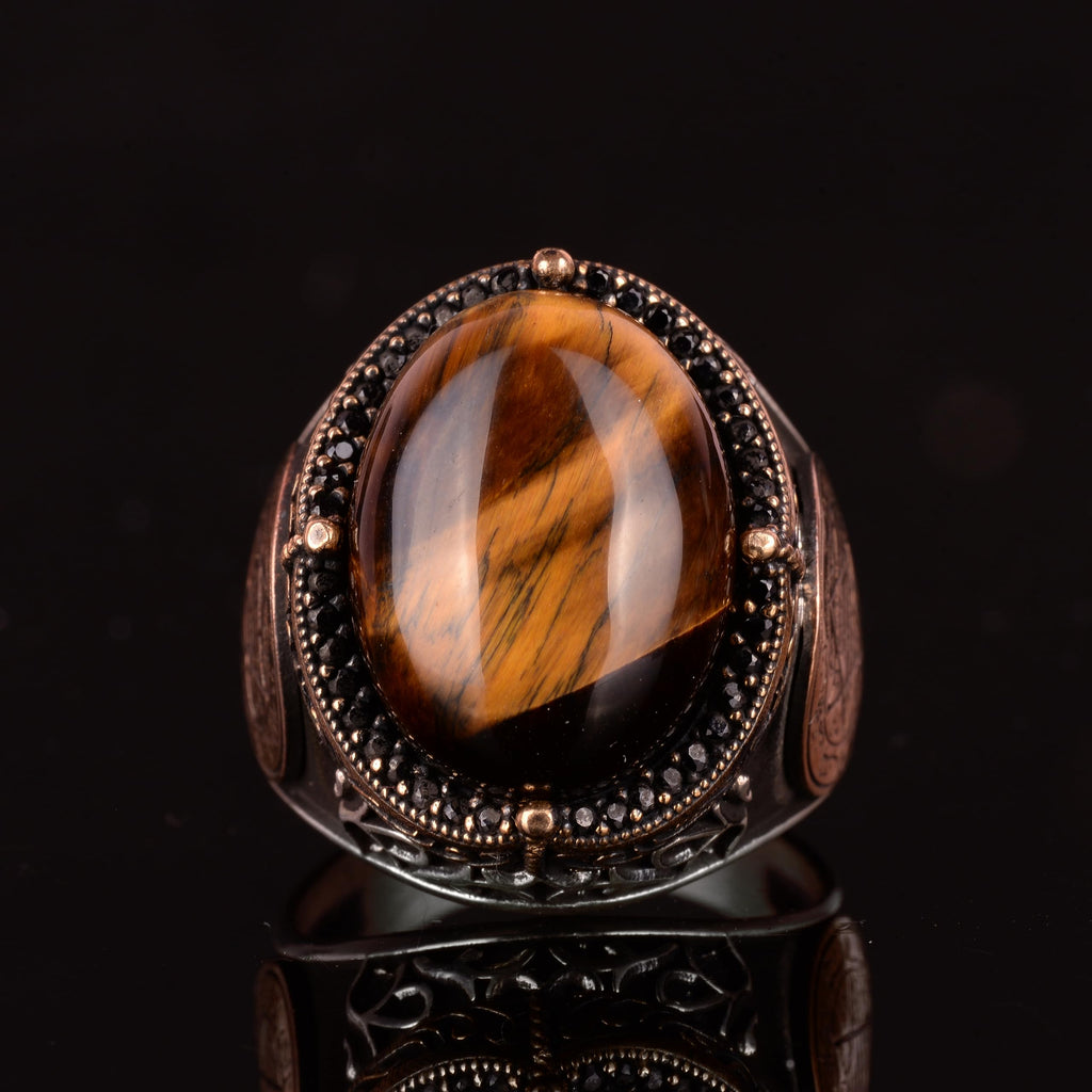 Handmade Natural Tiger Eye Stone Ring - 925 Sterling Silver Men's Jewelry — 6