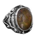 KAMBO Handmade 925 Sterling Silver Men's Ring with Natural Ethiopian Opal Gemstone, Vintage Statement Jewelry, Unique St