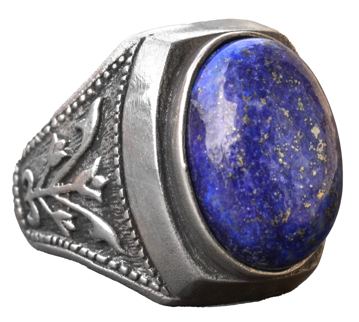 KAMBO Tulip Motif and Natural Lapis Lazuli Stone 925 Sterling Silver Men's Ring