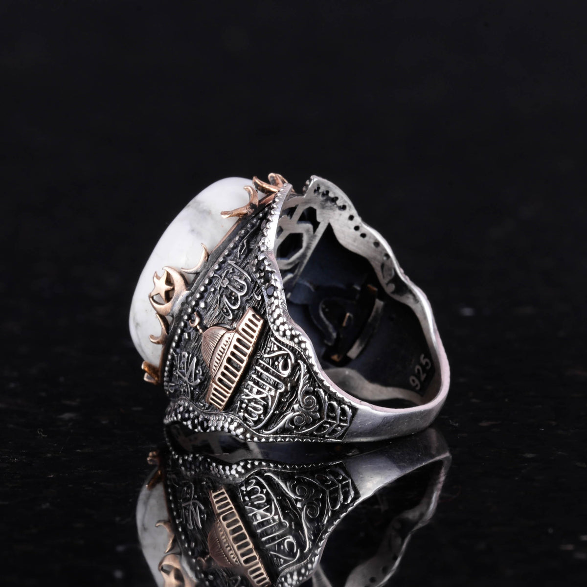 Natural Howlite Stone Men's Ring - 925 Sterling Silver — 6
