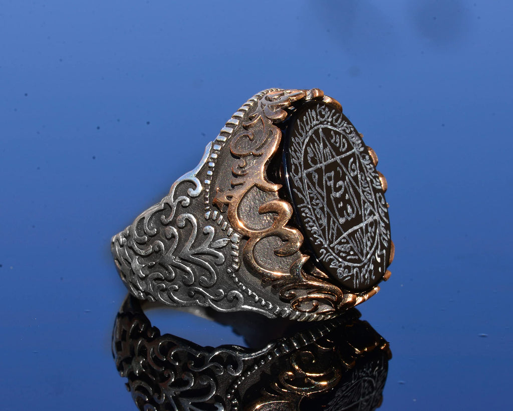 Silver Men's Ring, Natural Black Onyx Stone, King Solomon Seal Ring, Handmade Jewelry (Onyx) — 4