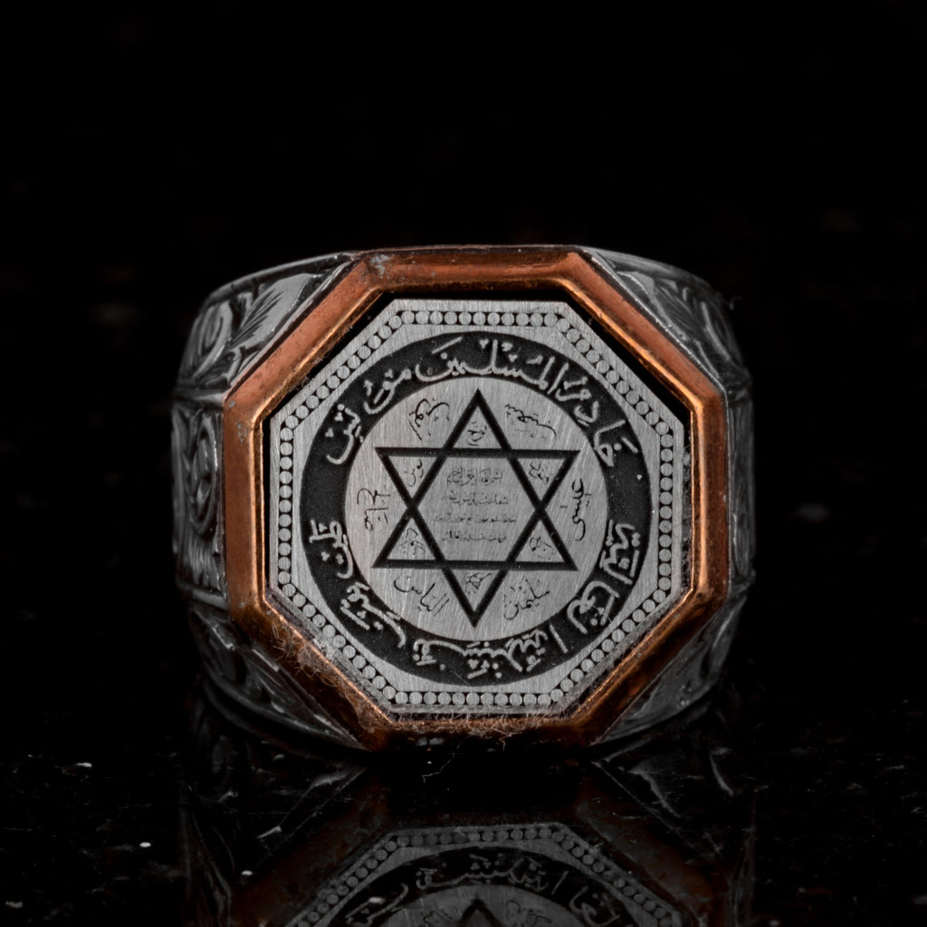 KAMBO Handmade Men's 925 Sterling Silver Solomon's Seal Ring - Vintage Star of David Jewish Motif Statement Ring, Sterli