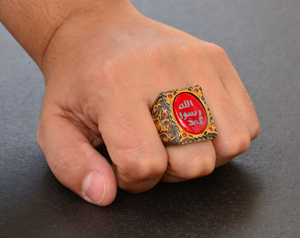Silver Sultan Ring - Islamic Design (Red) — 7