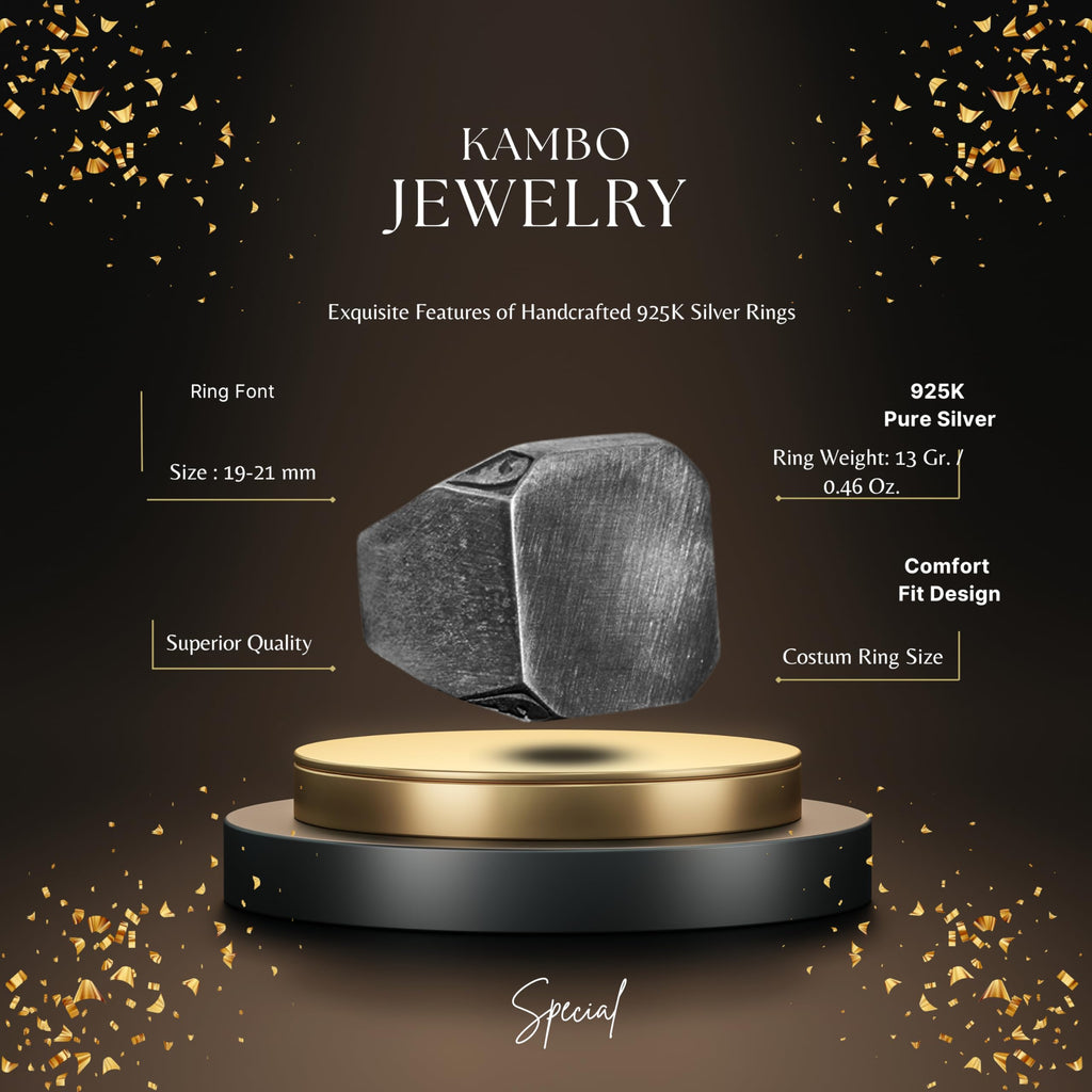 KAMBO Handmade Men's Vintage 925 Sterling Silver Statement Ring - Classic Adjustable Band, Timeless Design, No Gemstone,