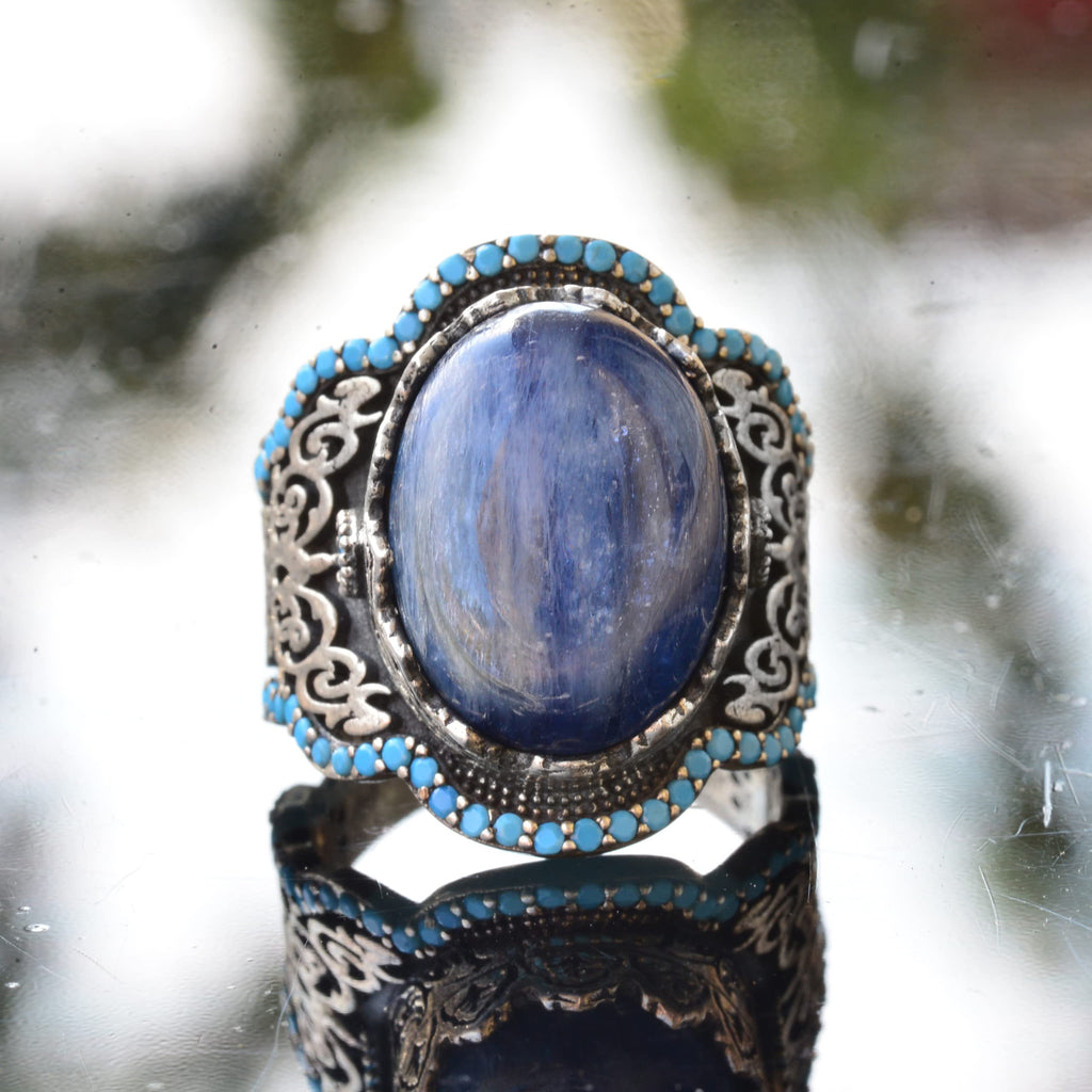 Handmade 925 Sterling Silver Men's Ring - Natural Stone (Kyanite) — 6