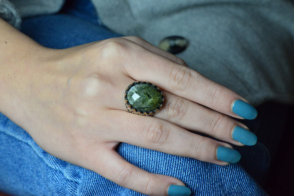 Natural Prehnite Stone Ring, 925 Sterling Silver Men's Ring, Handmade Design — 7