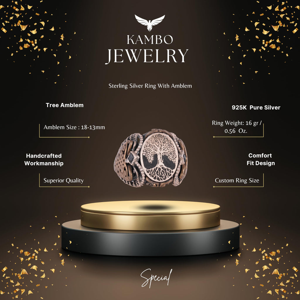 Silver Patterned Ring, Emblem - Cultural Design (Yggdrasil Tree of Life) — 2
