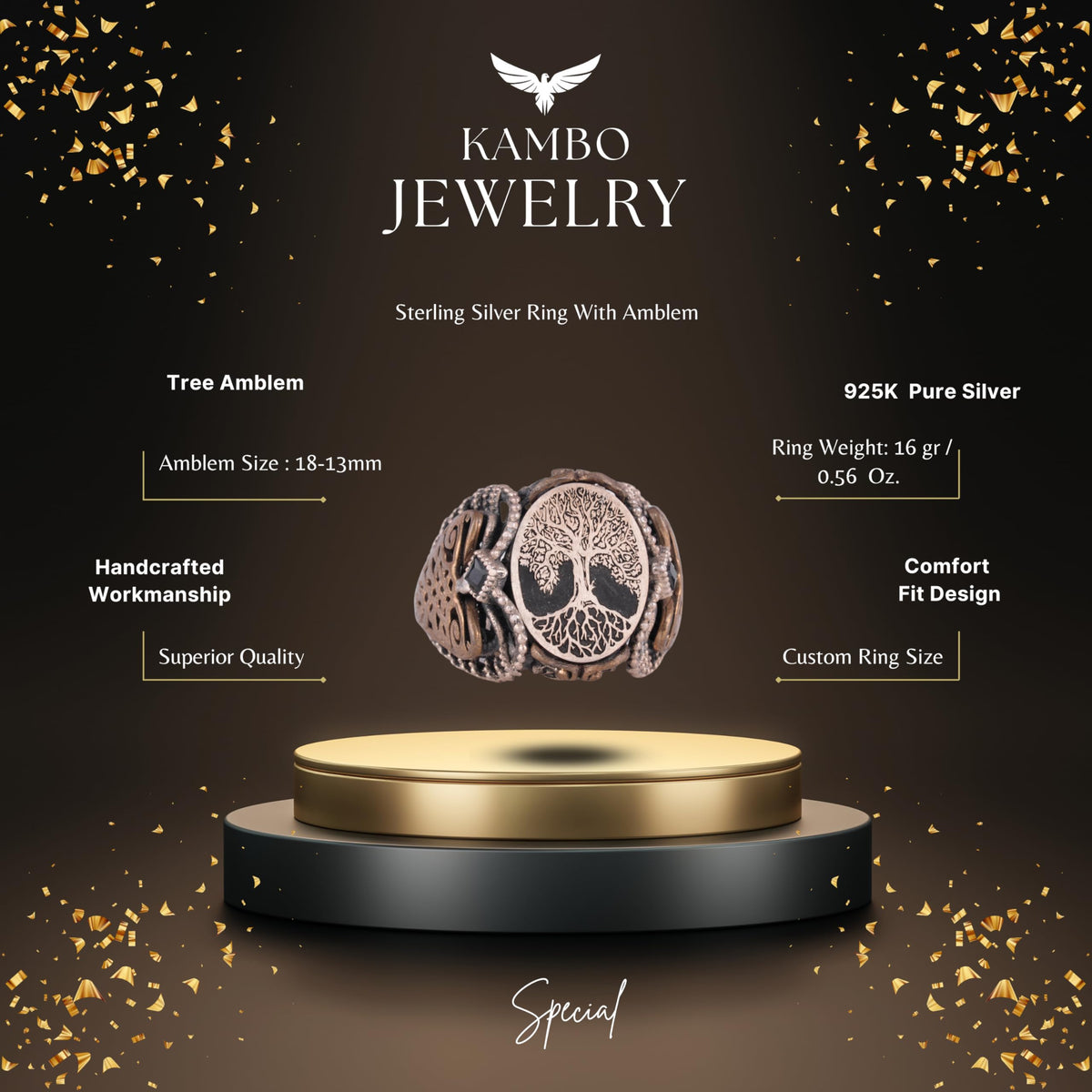 Silver Patterned Ring, Emblem - Cultural Design (Yggdrasil Tree of Life) — 2