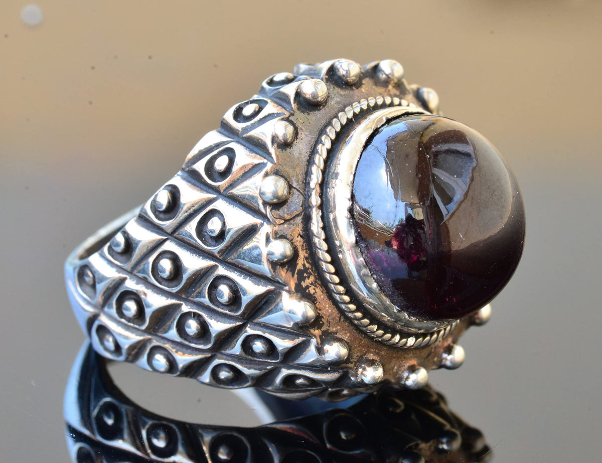 Silver Men's Ring with Natural Garnet Stone — 4