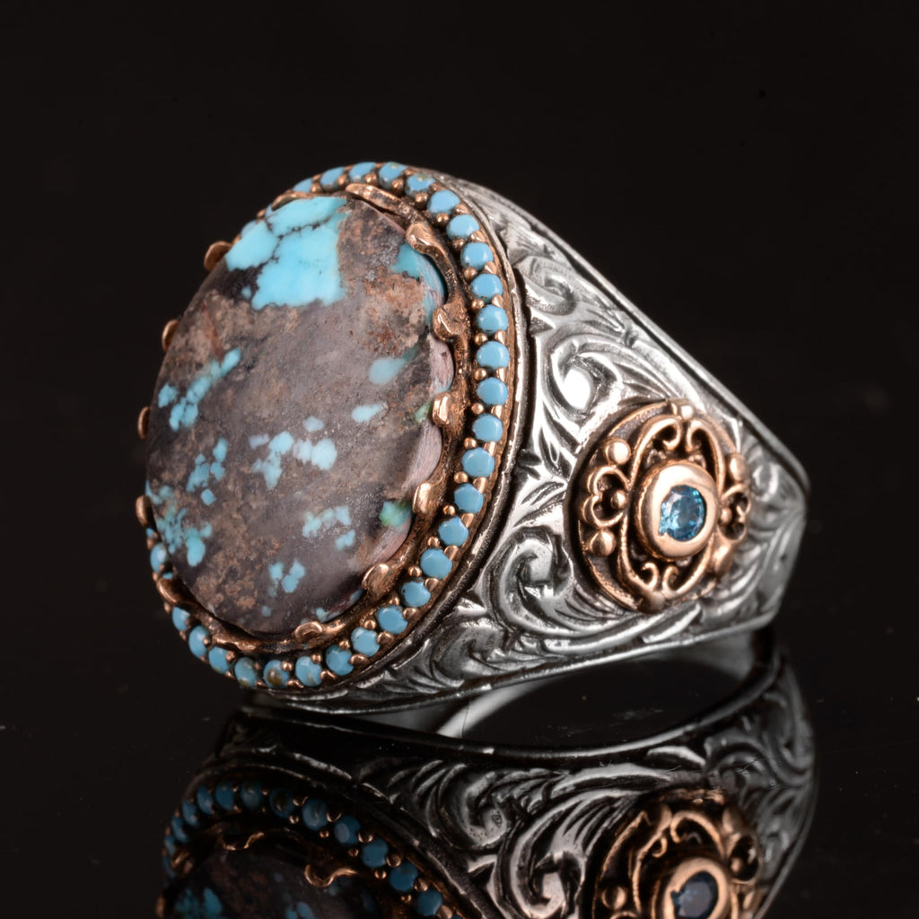 Handcrafted Natural Arizona Turquoise Stone Ring, 925 Sterling Silver (Model-3) — 5