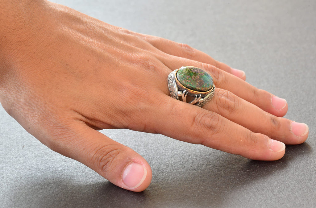 Natural Stone Ring - Silver Men's Handmade Sword Ring (Turquoise) — 6