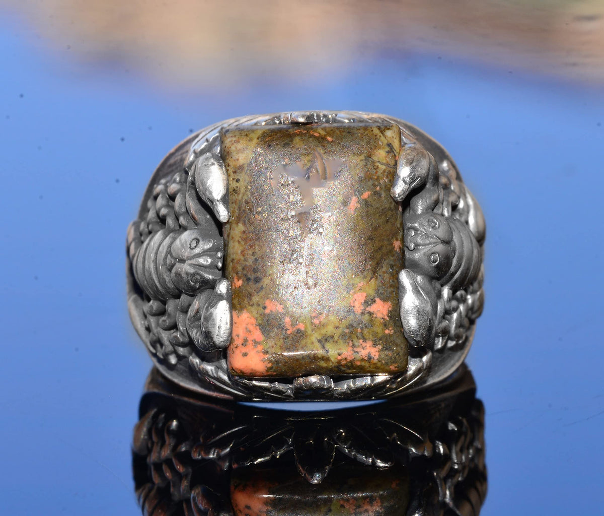 Natural Unakite Stone Scorpion Ring - 925 Sterling Silver — 5