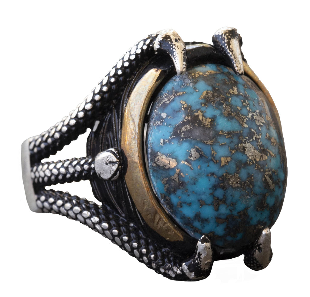 Natural Arizona Turquoise Stone Claw Ring - Silver Men's Ring