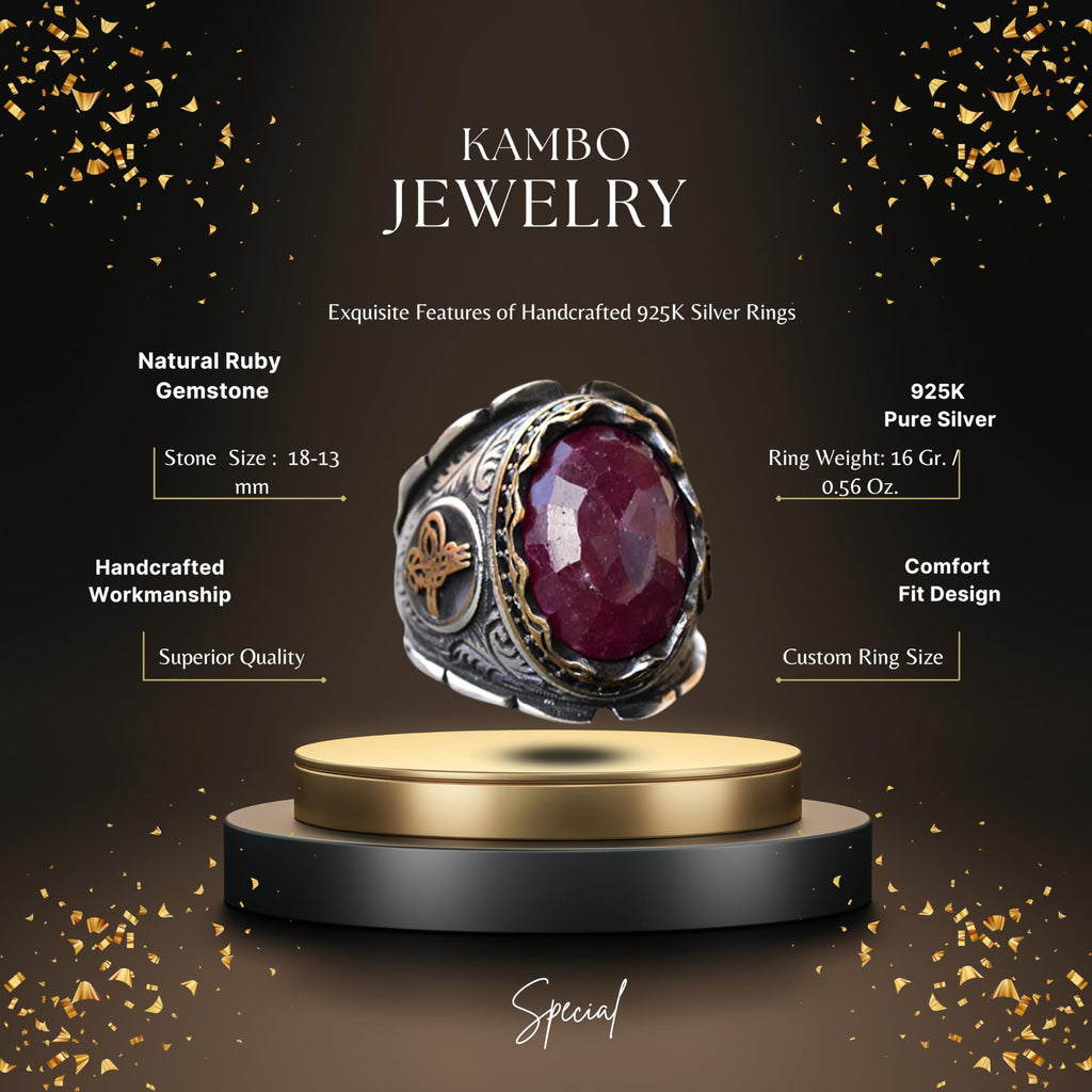 Ottoman Ring, Silver Ring, Natural Ruby Stone Ring, 12.90 Carat, Ethnic Design — 2