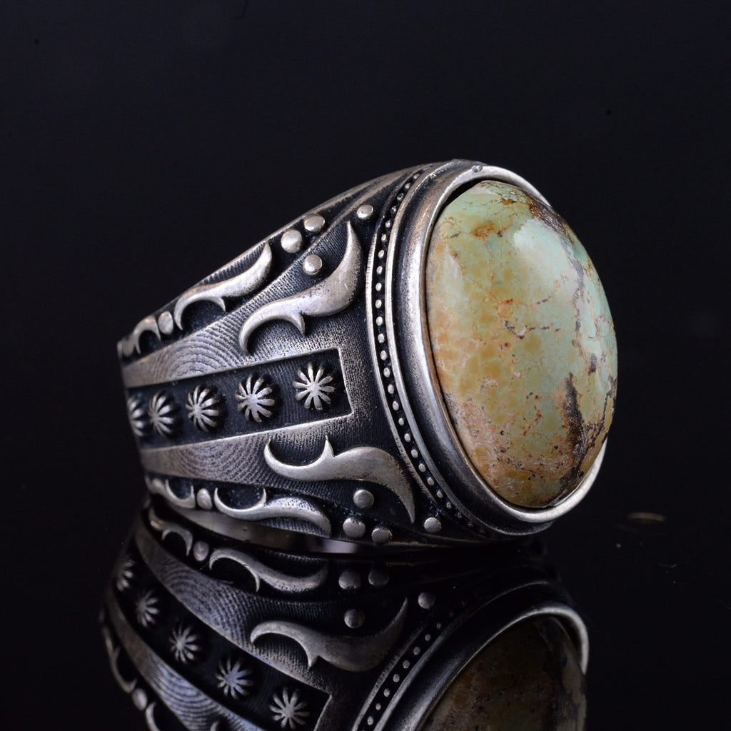 925 Sterling Silver Men's Ring Natural Arizona Turquoise Stone - Vintage Design Handmade Jewelry (Model-2) — 4