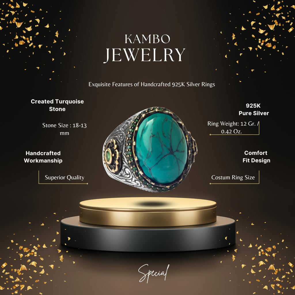 Silver Men's Ring with Fire Blue Stone, King's Ring — 3