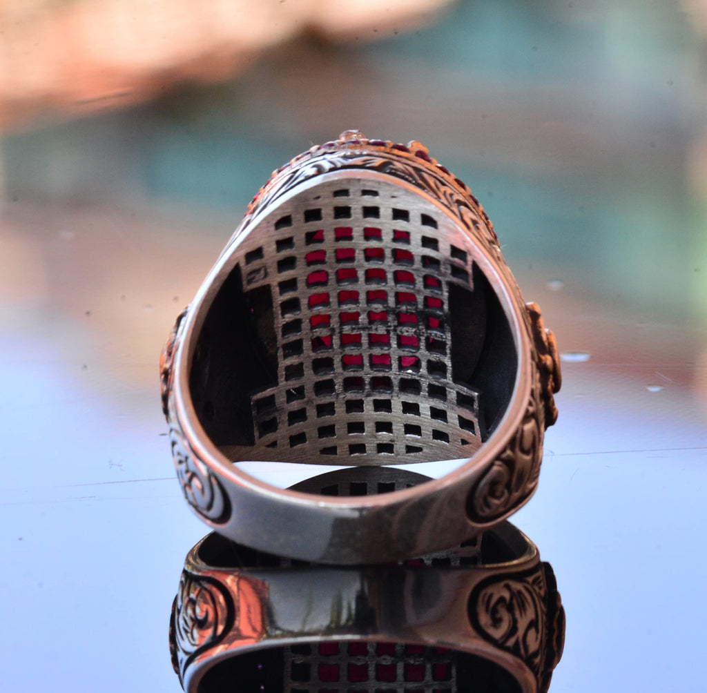 Garnet Stone King Ring, Silver Men's Ring — 8