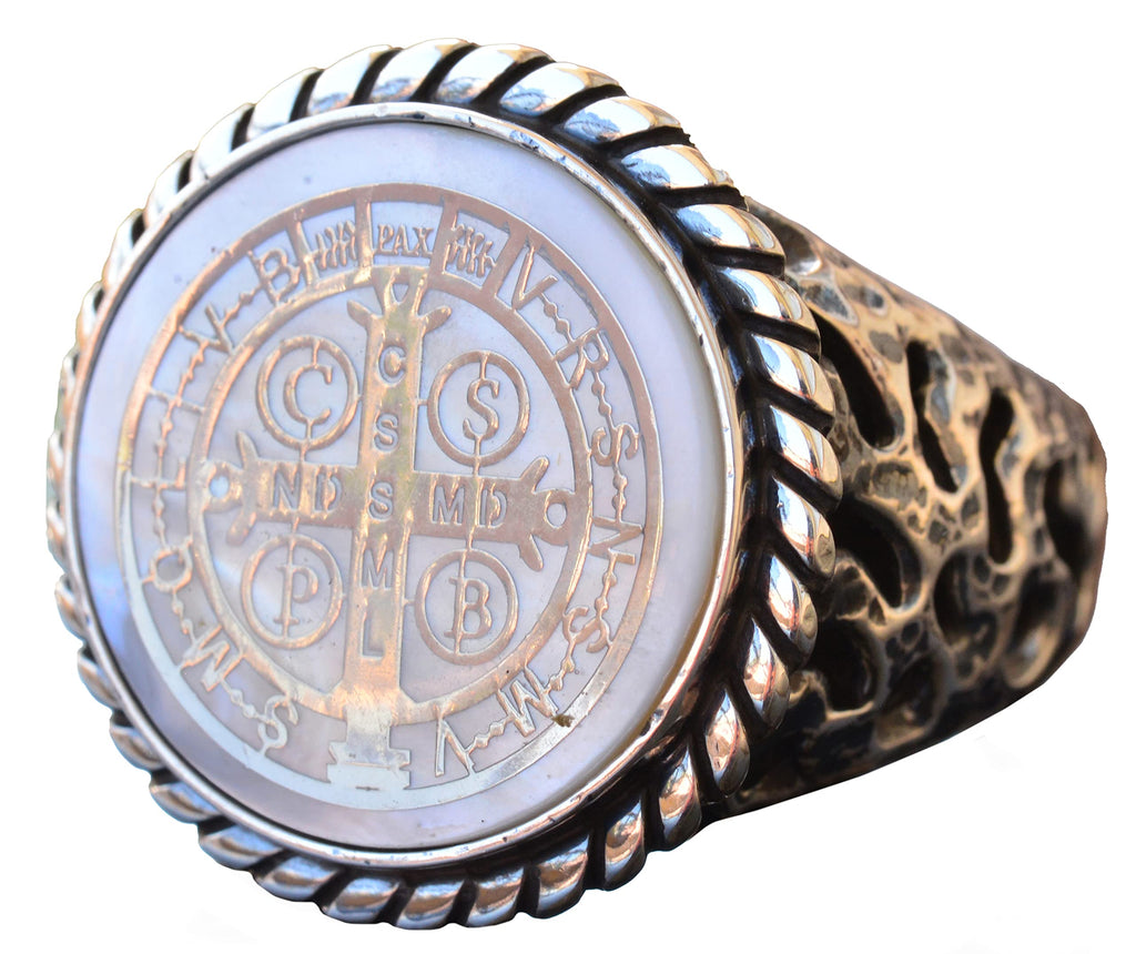 KAMBO 925 Sterling Silver Ring - Seal Men's Ring - Symbol Ring (Saint Benedict)