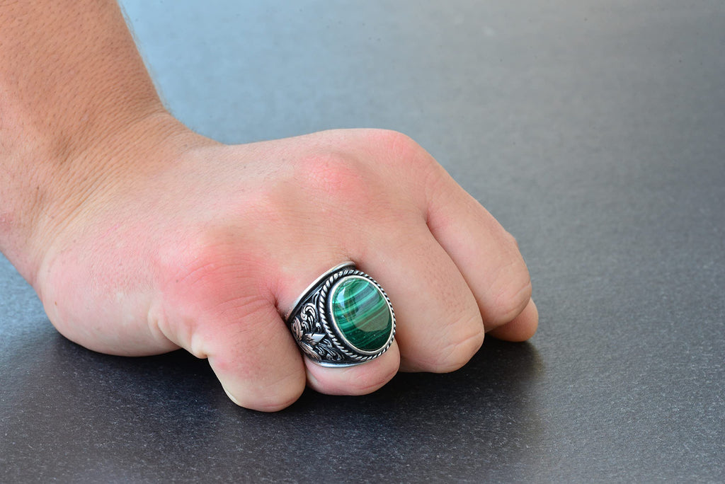 For Natural Stone Collection: 925 Sterling Silver Ring - Malachite — 7
