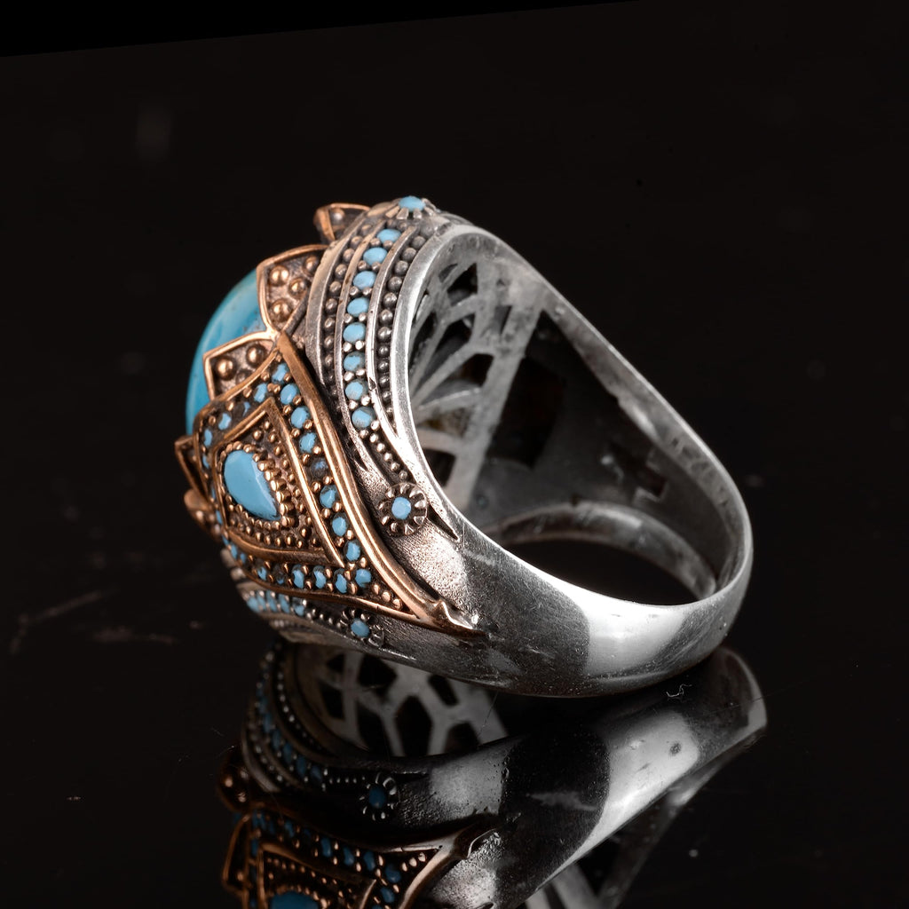 Natural Arizona Turquoise Stone Ring, 925 Sterling Silver Ring (Model-6) — 7
