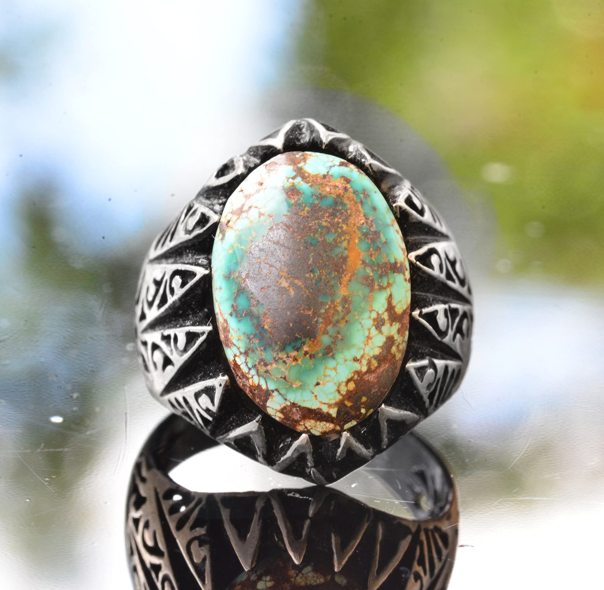 925 Sterling Silver Genuine Arizona Turquoise Stone Men's Ring - Unique Custom Handmade Jewelry — 2