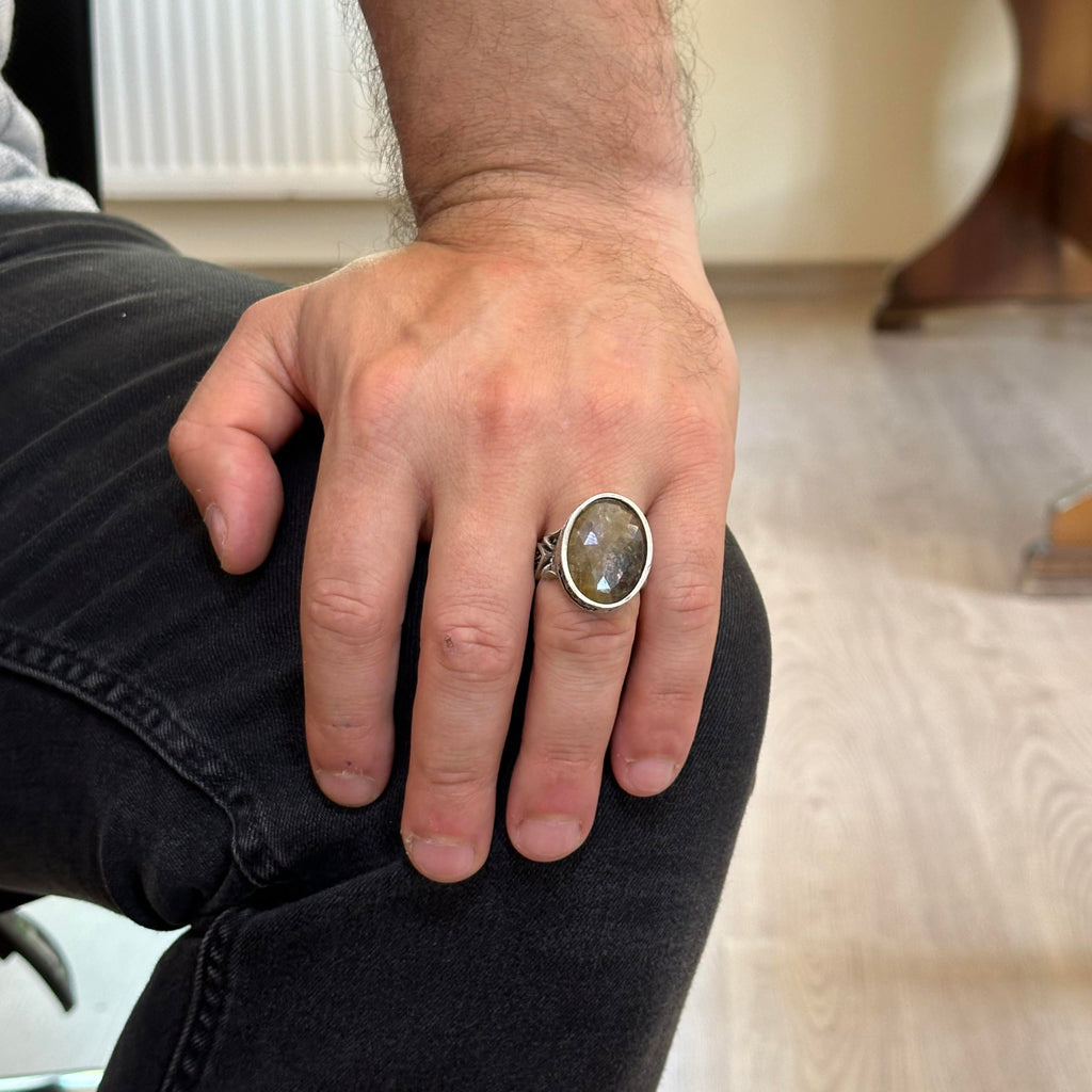 Kambo Real Natural Gemstone Ring - Handmade 925 Sterling Silver, Arabic Inscription - Symbol of Wisdom and Protection — 3