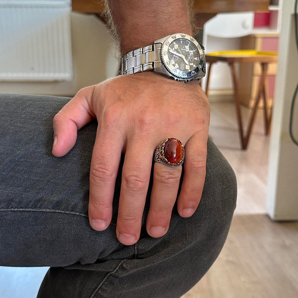 Natural Agate Stone Handmade Ring - 925 Sterling Silver — 3