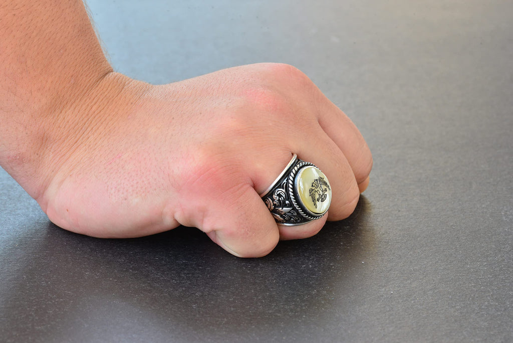 Double Headed Eagle Ring - 925 Sterling Silver Men's Ring - Silver Albanian Eagle Jewelry — 7