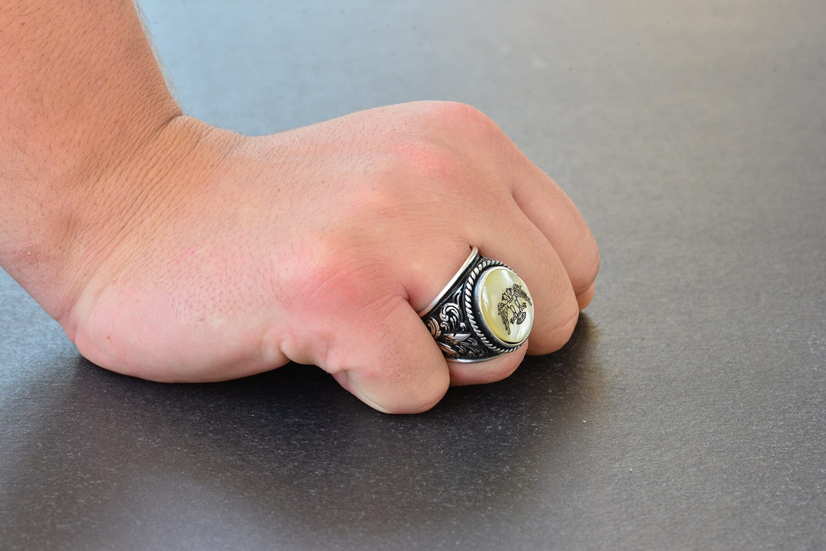 Double Headed Eagle Ring - 925 Sterling Silver Men's Ring - Silver Albanian Eagle Jewelry — 7