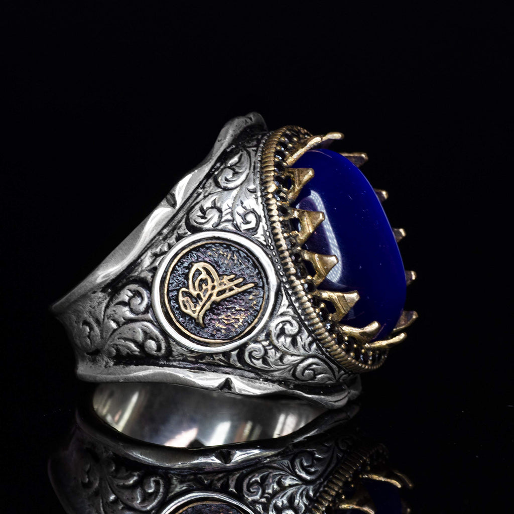 925 Sterling Silver Ring - Blue Star Cat's Eye Stone — 4