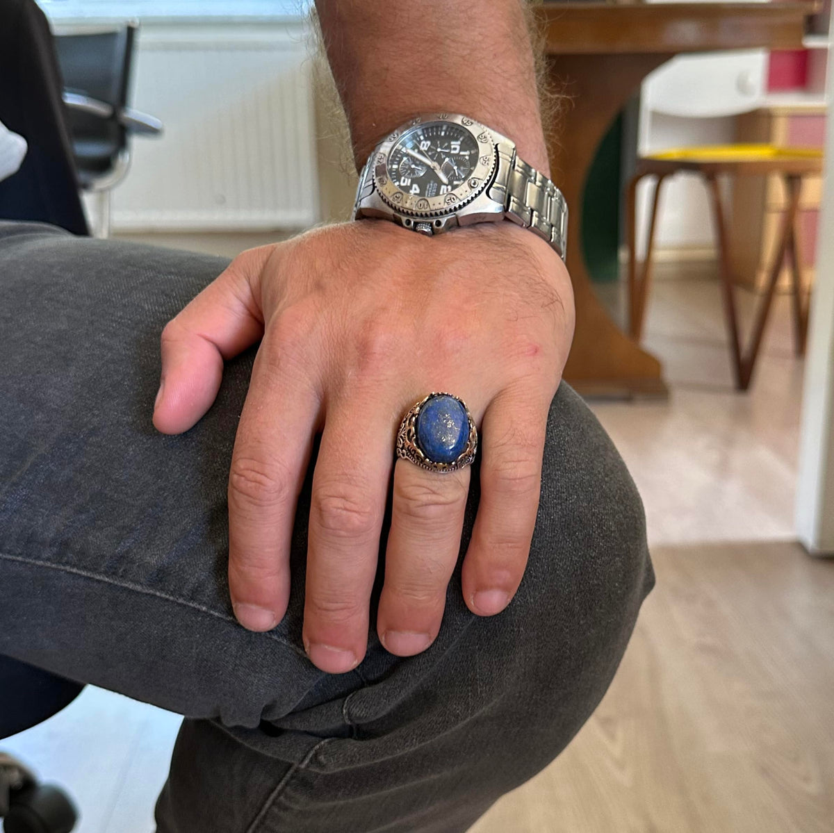 Natural Lapis Lazuli Stone Handmade Ring - 925 Sterling Silver — 3