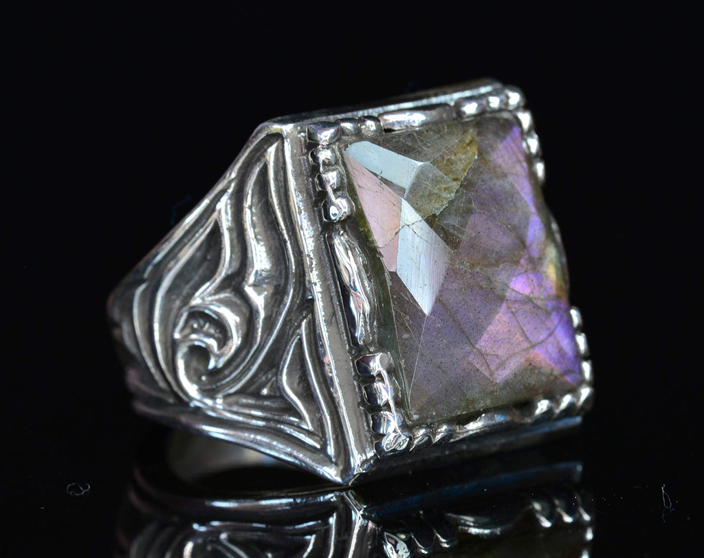 925 Sterling Silver Men's Ring, Natural Labradorite Stone — 3