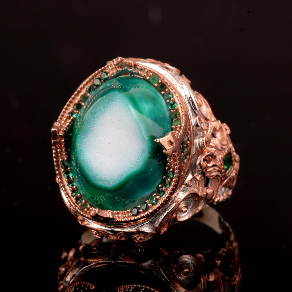 Crystal Drusy Quartz Stone Ring, 925 Sterling Silver Men's Ring — 5