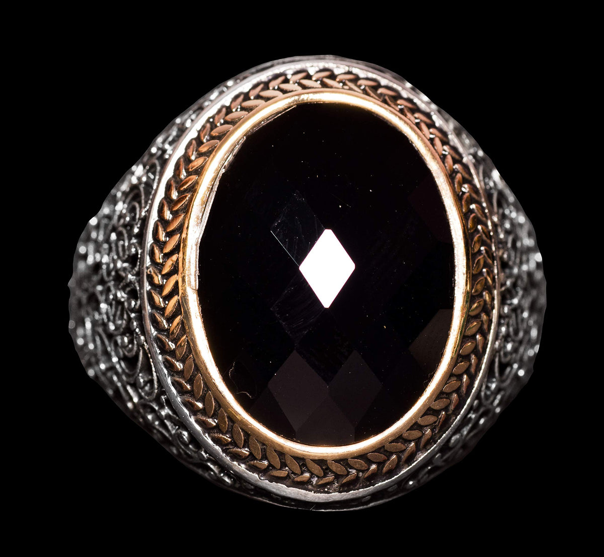 Black Onyx Stone and Filigree Designed 925 Sterling Silver Men's Ring — 4