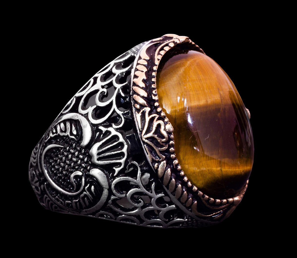 925 Sterling Silver Men's Ring - Natural Tiger Eye Stone — 3