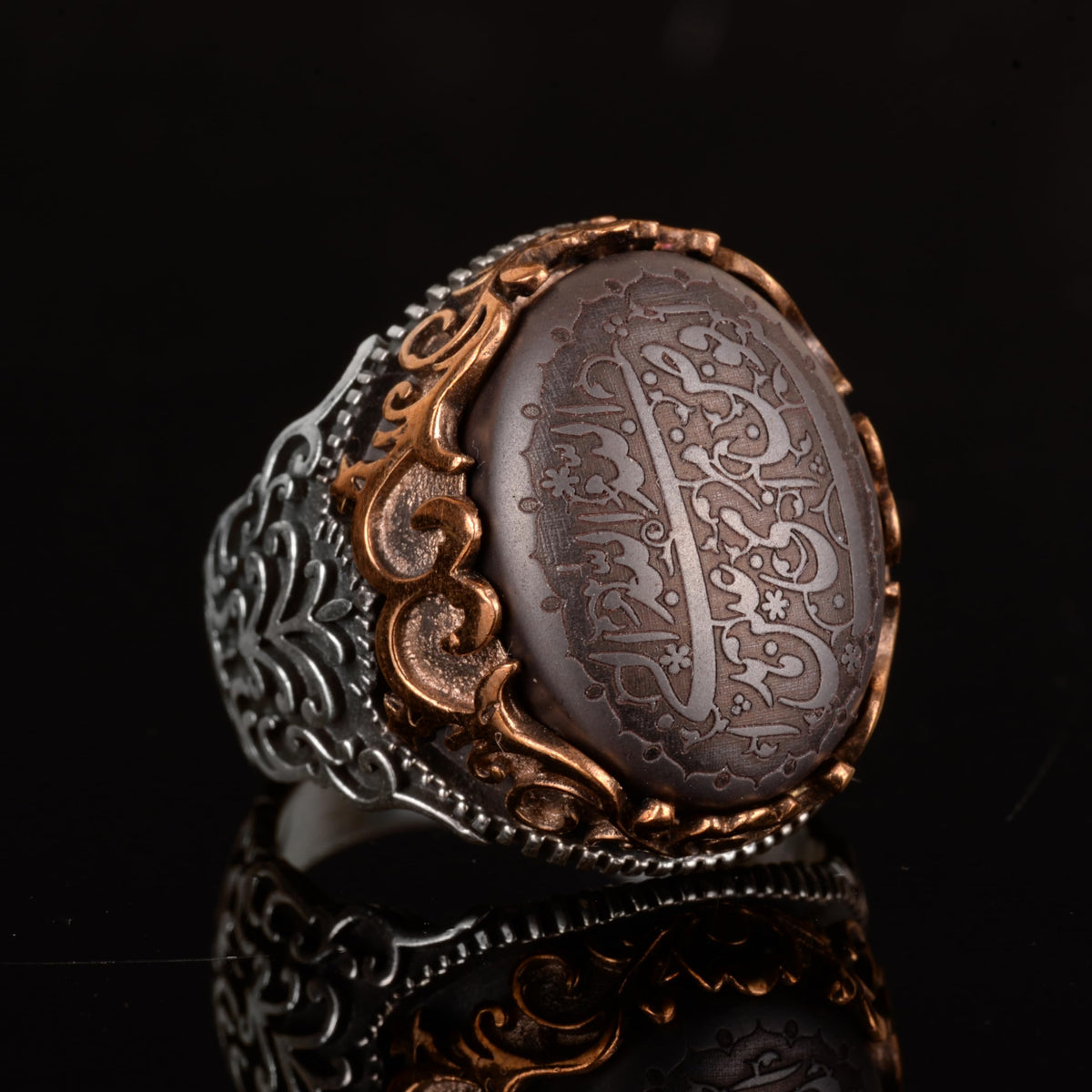 Natural Hematite Stone Ring, 925 Sterling Silver Ring, Islamic Men's Ring — 4
